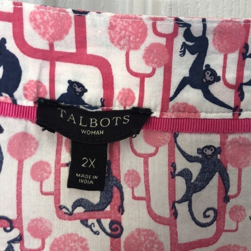 TALBOTS PINK MONKEYS top  Cotton 2X Pit to Pit 27"  PREWORN EXCELLENT CONDITION - Picture 2 of 12